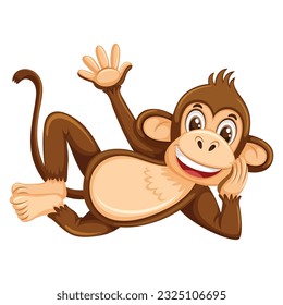 Cute baby monkey lay down on ground. Vector illustration