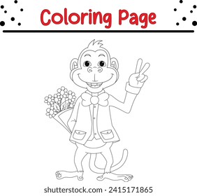 linda página de coloreo de ratón para niños con mono bebé. Animales vectores en blanco y negro para libro de colorantes