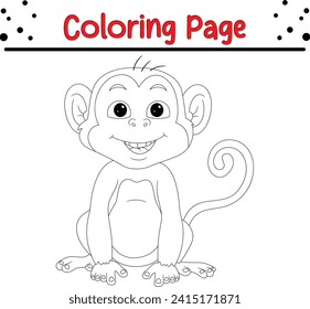 cute baby monkey cute mouse coloring page for kids. Black and white vector animals for coloring book