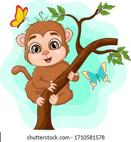 Cute baby monkey on tree branch