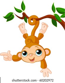 Cute Baby Monkey On A Tree Showing (presenting)