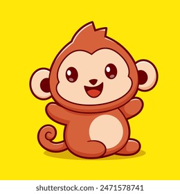 Cute Baby Monkey Sitting Cartoon Vector Icon Illustration. Animal Nature Icon Concept Isolated Premium Vector. Flat Cartoon Style