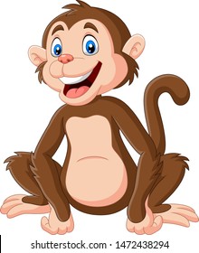 Cute baby monkey sitting on white background