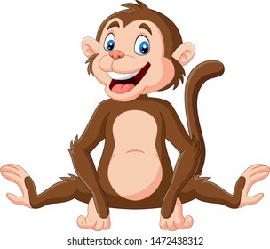 Cute baby monkey sitting on white background