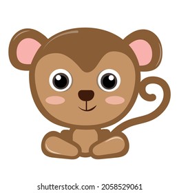 Cute baby monkey vector illustration. Cartoon character. Flat style.