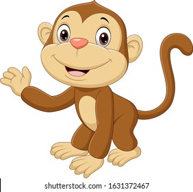 Cute baby monkey waving hand