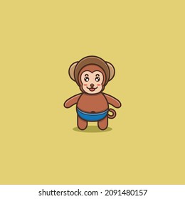 Cute Baby Monkey Wearing Helmet. Character, Mascot, Logo, Cartoon, Icon, and Cute Design. Vector and Illustration.