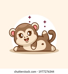 Cute baby monkey yoga pose cartoon