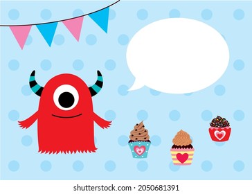 cute baby monster birthday greeting graphic vector