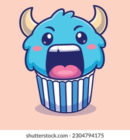 Cute baby monster cake boy cartoon vector icon illustration people food icon concept isolated premium flat	