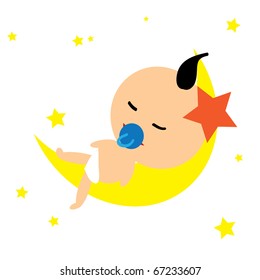 Cute baby with cute moon and stars