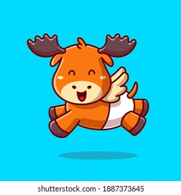 Cute Baby Moose Running Cartoon Vector Icon Illustration. Animal Nature Icon Concept Isolated Premium Vector. Flat Cartoon Style