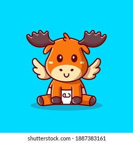 Cute Baby Moose Sitting Cartoon Vector Icon Illustration. Animal Nature Icon Concept Isolated Premium Vector. Flat Cartoon Style