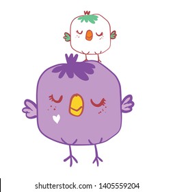 Cute baby and mother chick bird vector illustration