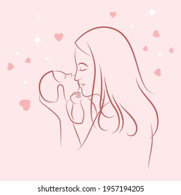 Cute baby with mother minimal vector line artwork happy mothers day