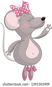 Cute baby mouse ballerina cartoon hand drawn vector illustration. Can be used for baby t-shirt print, fashion print design, children wear, baby shower celebration, greeting and invitation card.
