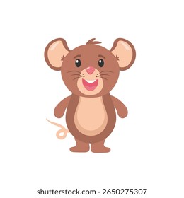 Cute baby mouse cartoon character cheese pet vector illustration flat design wildlife animal mascot happy little smile icon graphic drawing tail cattle comic set fun isolated nature grey small

