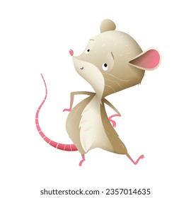 Cute baby mouse for children, character design. Adorable rodent mascot illustration for kids. Vector animal cartoon in watercolor style.