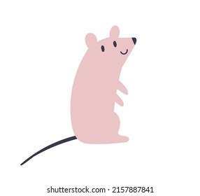 Cute baby mouse. Happy funny rodent with smiling face. Amusing lovely little animal in Scandinavian style. Charming child character. Childish flat vector illustration isolated on white background