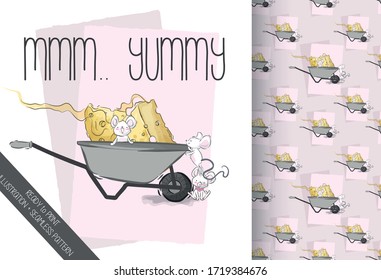 Cute baby mouse lovely cheese illustration for kids