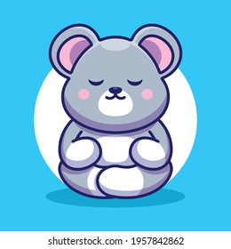 Cute baby mouse meditation cartoon