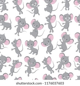 Patrón transparente de ratones pequeños. Diseño vectorial textil, pequeño y adorable. Ilustración de un pequeño animal de dibujo animado