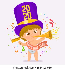 Cute baby New Year with top hat