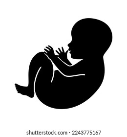 Bebé lindo recién nacido del perfil negro del vector del icono de la silueta negra. Elemento de diseño gráfico de posición fetal de bebé aislado en un fondo blanco. Dibujo de esquema aconsejable para recién nacidos