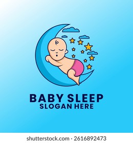 Cute Baby Night Sleeping logo design vector logo design vector template. Baby Sleep logo with Crescent moon and Stars vector