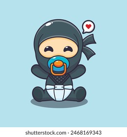 Cute baby ninja cartoon vector illustration. Vector cartoon Illustration suitable for poster, brochure, web, mascot, sticker, logo and icon.