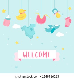 Cute baby nursery decorations with a text welcome vector