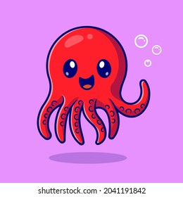 Cute Baby Octopus Cartoon Vector Icon Illustration. Animal Nature Icon Concept Isolated Premium Vector. Flat Cartoon Style