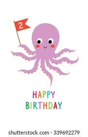 Cute Baby Octopus Happy Birthday Invitation Stock Vector (Royalty Free ...