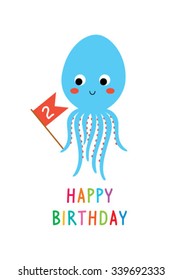 Cute Baby Octopus Happy Birthday Invitation Stock Vector (Royalty Free ...