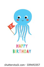 Cute Baby Octopus Happy Birthday Invitation Stock Vector (Royalty Free ...