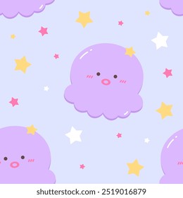 cute baby octopus with little star seamless pattern 