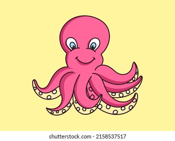 cute baby octopus ocean animal illustration