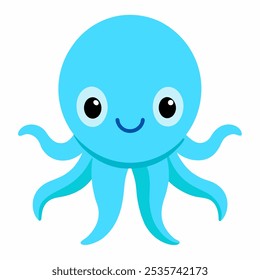 Cute baby octopus vector Cyan blue spotted cartoon character isolated on white background 