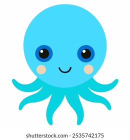 Cute baby octopus vector Cyan blue spotted cartoon character isolated on white background 