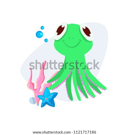 Cute Baby Octopus Vector Green Cartoon Stock Vector Royalty Free