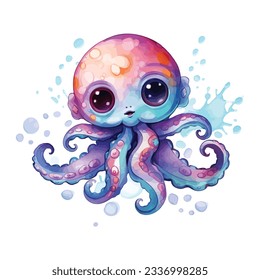 Cute Baby Octopus Watercolor Clipart Bundle svg