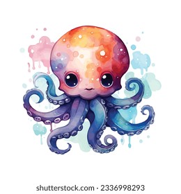 Cute Baby Octopus Watercolor Clipart Bundle svg