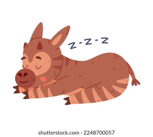 Cute baby okapi lying and sleeping. Funny wild African animal character cartoon vector illustration