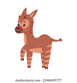 Cute baby okapi, side view. Funny wild African animal character cartoon vector illustration