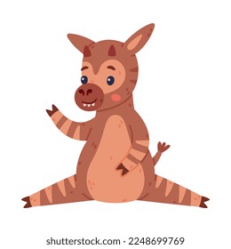 Cute baby okapi sitting on ground. Funny wild African animal character cartoon vector illustration