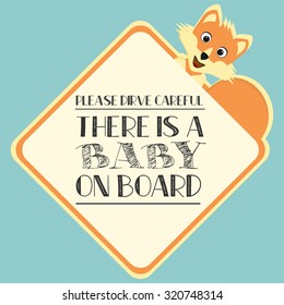 Cute baby on board sign with fox