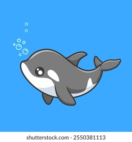 Cute Baby Orca Whale Swimming Cartoon Vector Icon 
Illustration. Animal Nature Icon Concept Isolated Premium 
Vector. Flat Cartoon Style 