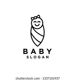 Cute Baby outline girl pink Smile Logo icon designs Smile Logo Template - eps 10 Vector