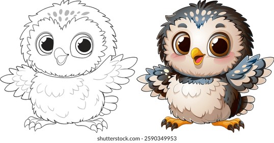 Cute baby owl with big expressive eyes
