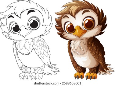 Cute baby owl with big eyes and fluffy feathers